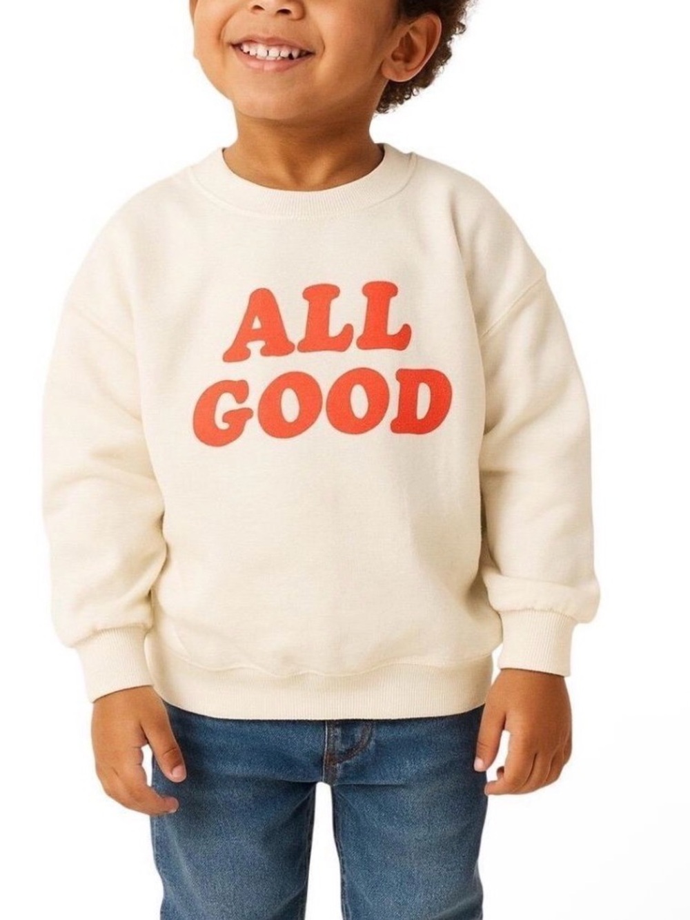 NWT GOOD AMERICAN Kids White  'All Good' Sweatshirt with red  Print